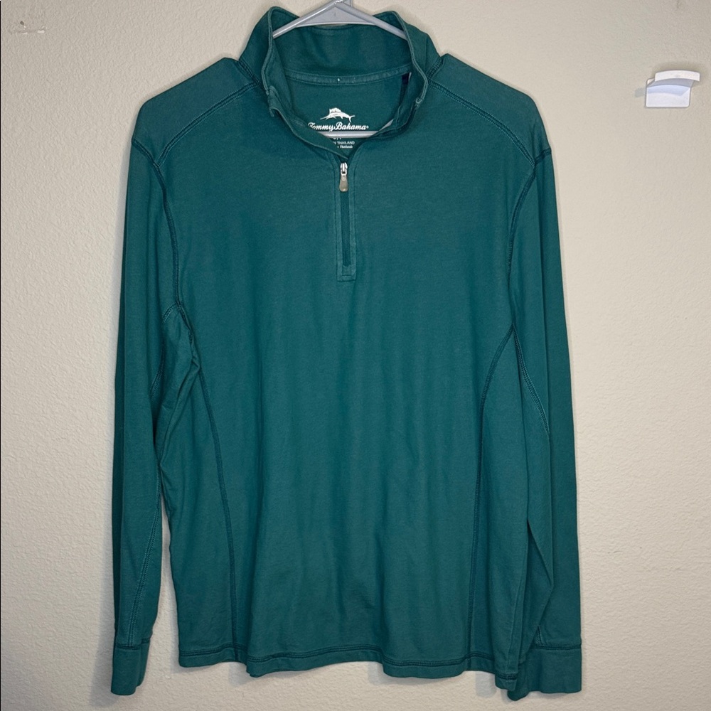 Tommy Bahama men’s Teal Quarter-Zip Pullover, small